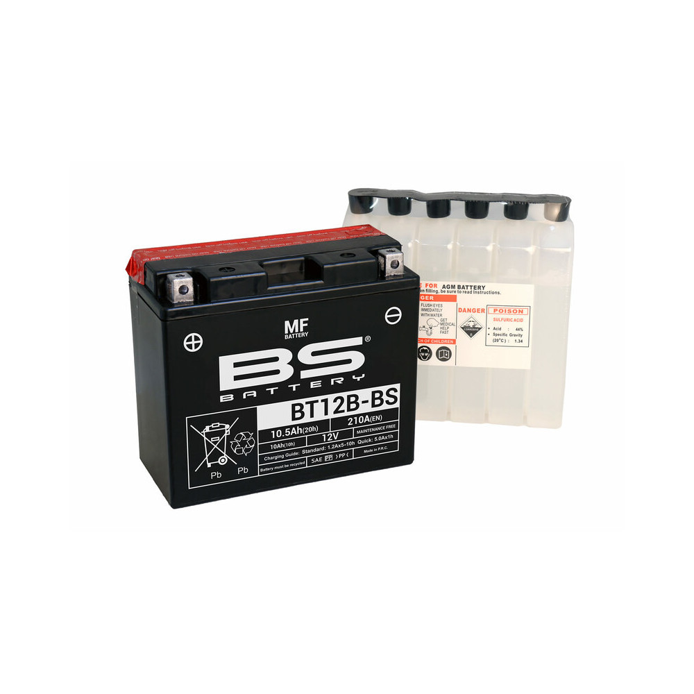 Batterie BS BATTERY sans entretien avec pack acide - BT12B-BS