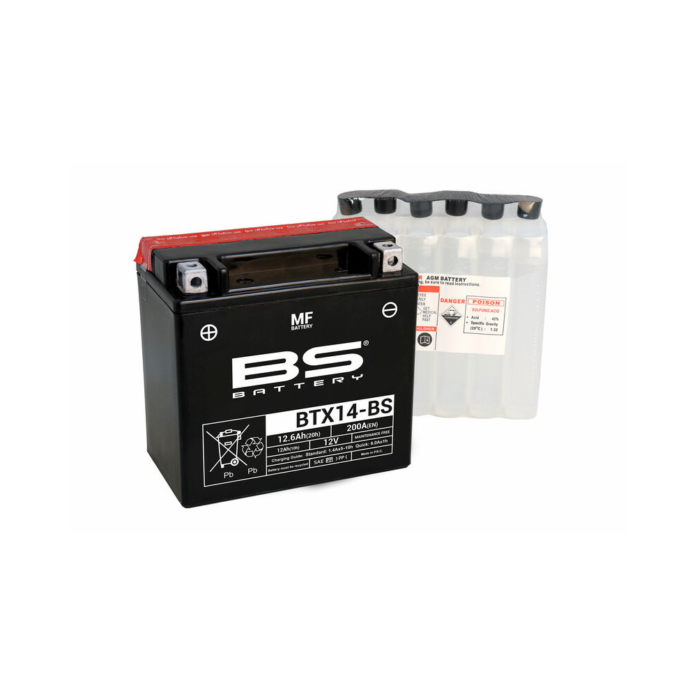 Batterie BS BATTERY sans entretien avec pack acide - BTX14-BS