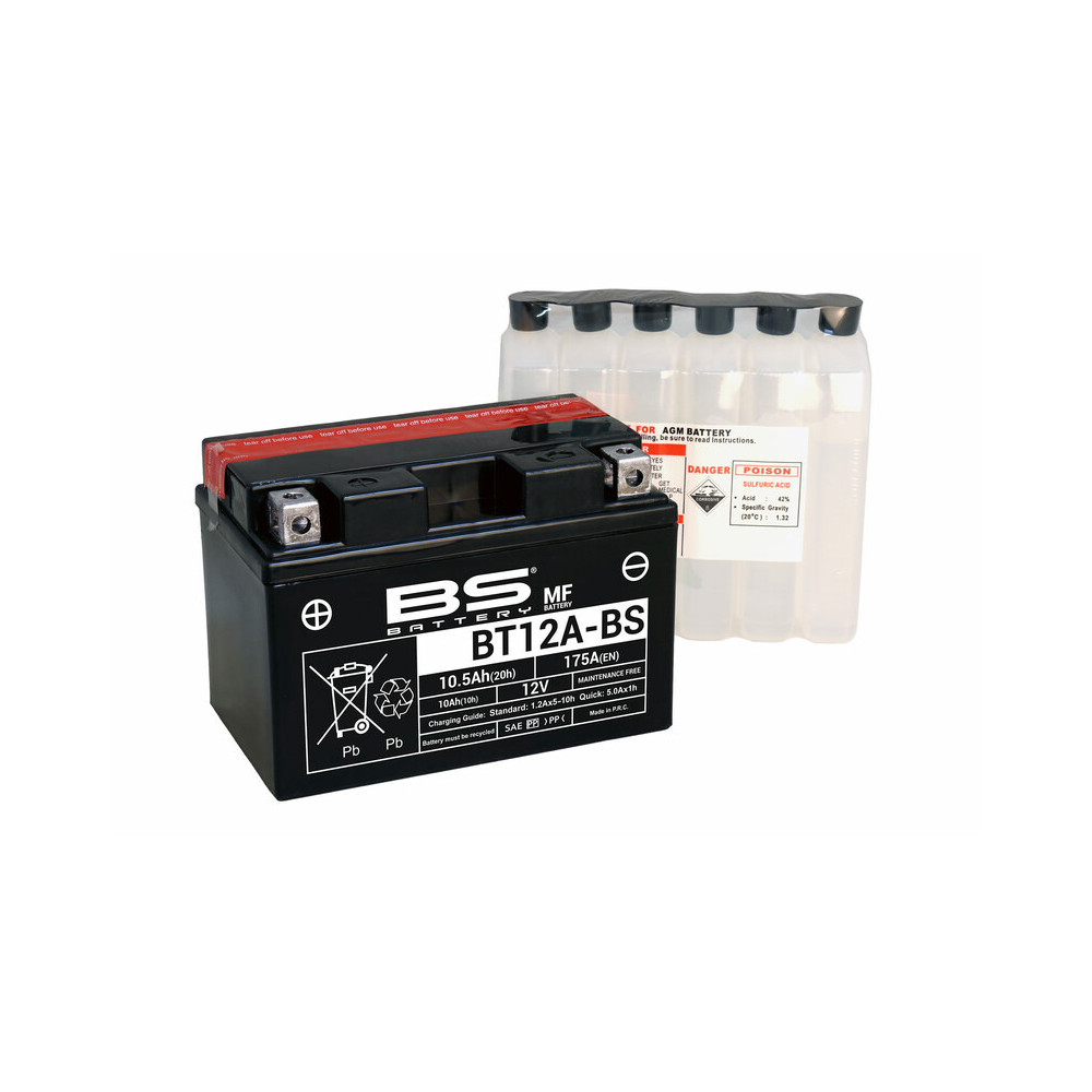 Batterie BS BATTERY sans entretien avec pack acide - BT12A-BS
