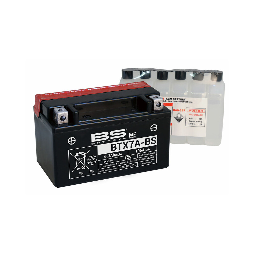 Batterie BS BATTERY sans entretien avec pack acide - BTX7A-BS