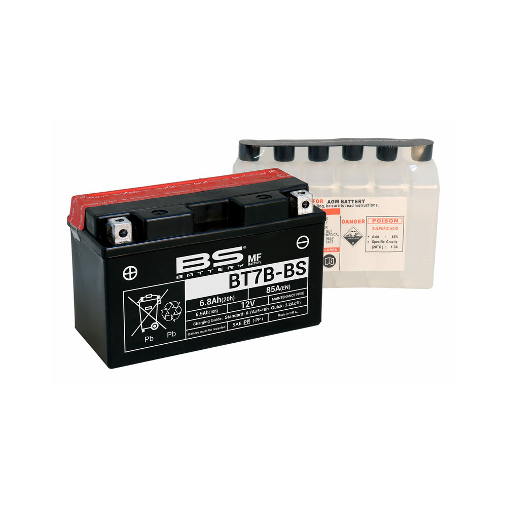 Batterie BS BATTERY sans entretien avec pack acide - BT7B-BS