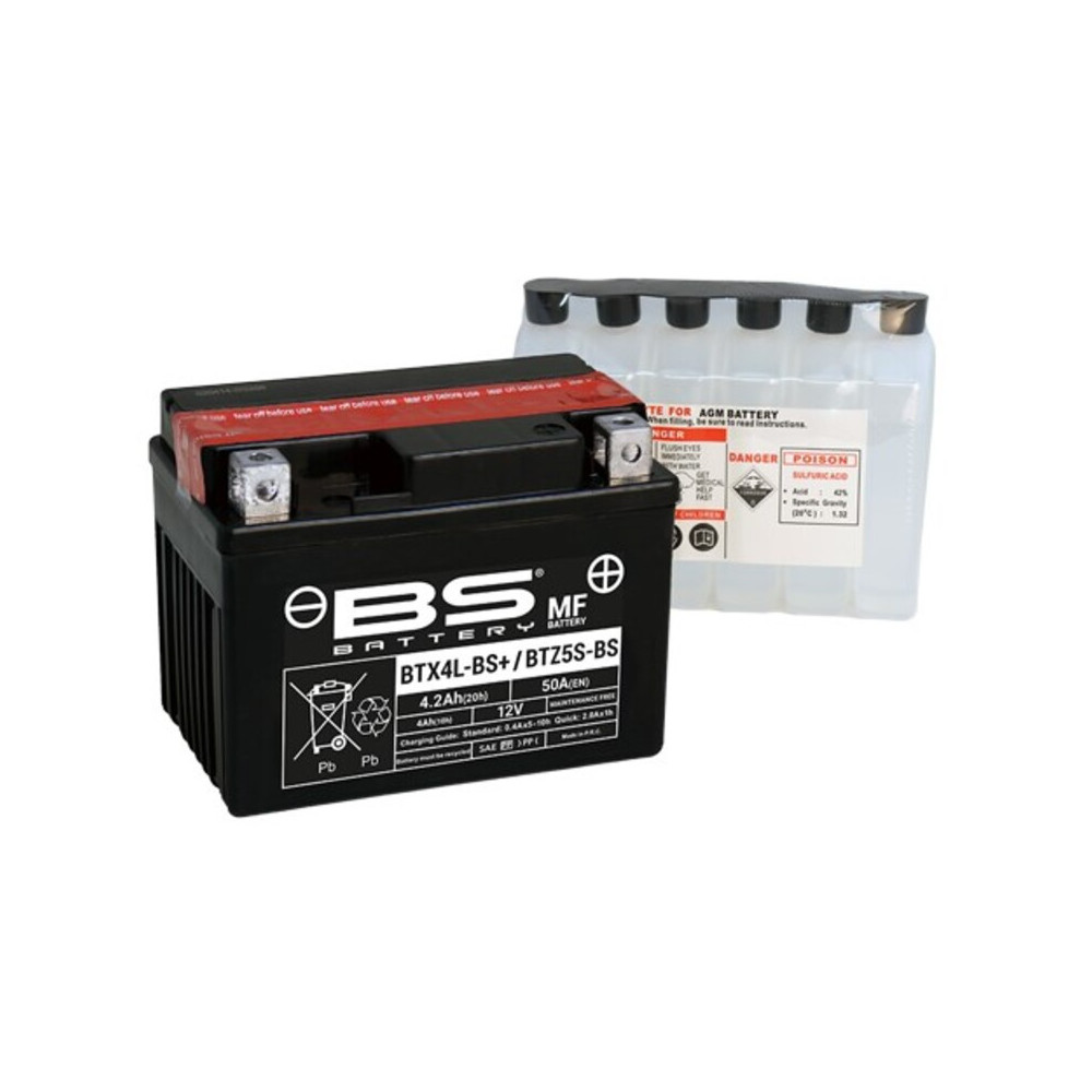 Batterie BS BATTERY sans entretien avec pack acide - BTX4L+ / BTZ5S 