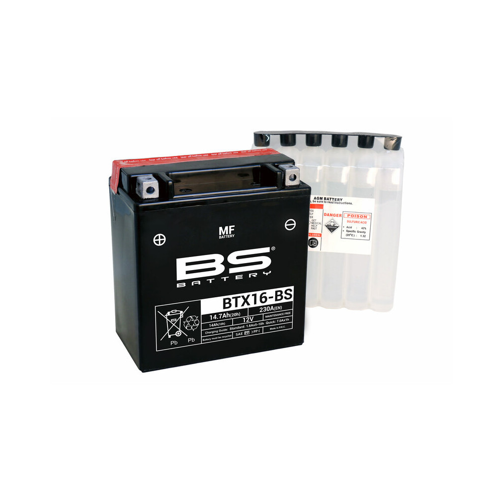 Batterie BS BATTERY sans entretien avec pack acide - BTX16-BS