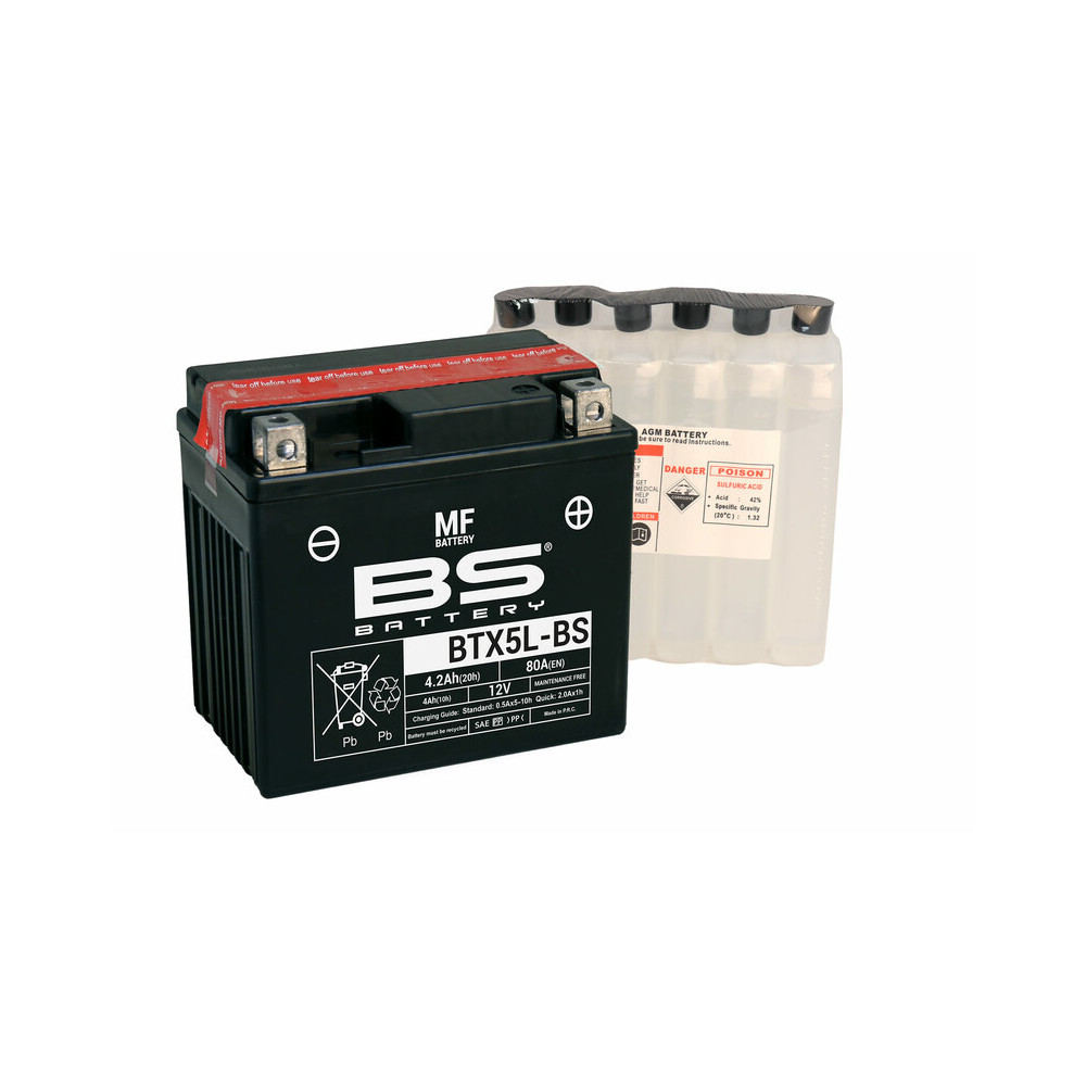 Batterie BS BATTERY sans entretien avec pack acide - BTX5L-BS