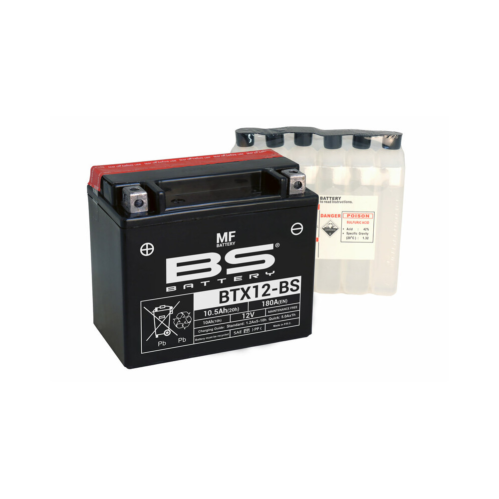 Batterie BS BATTERY sans entretien avec pack acide - BTX12-BS