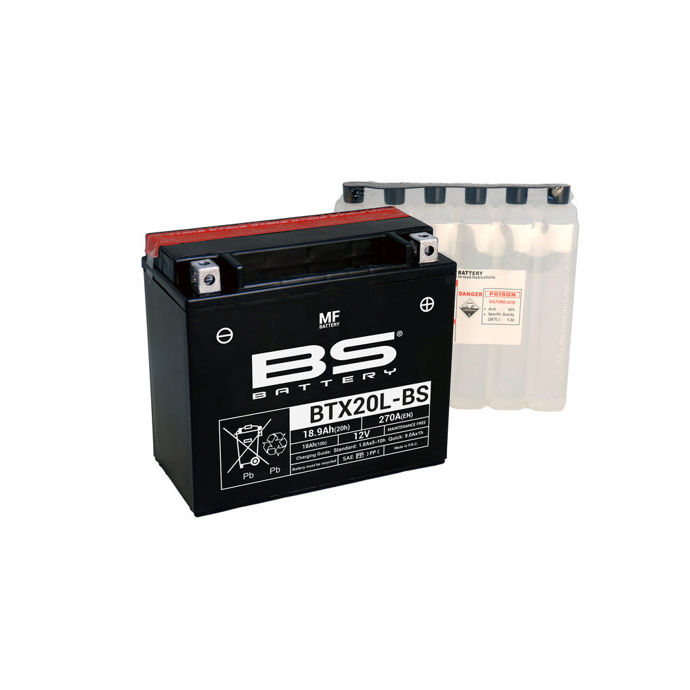 Batterie BS BATTERY sans entretien avec pack acide - BTX20L-BS
