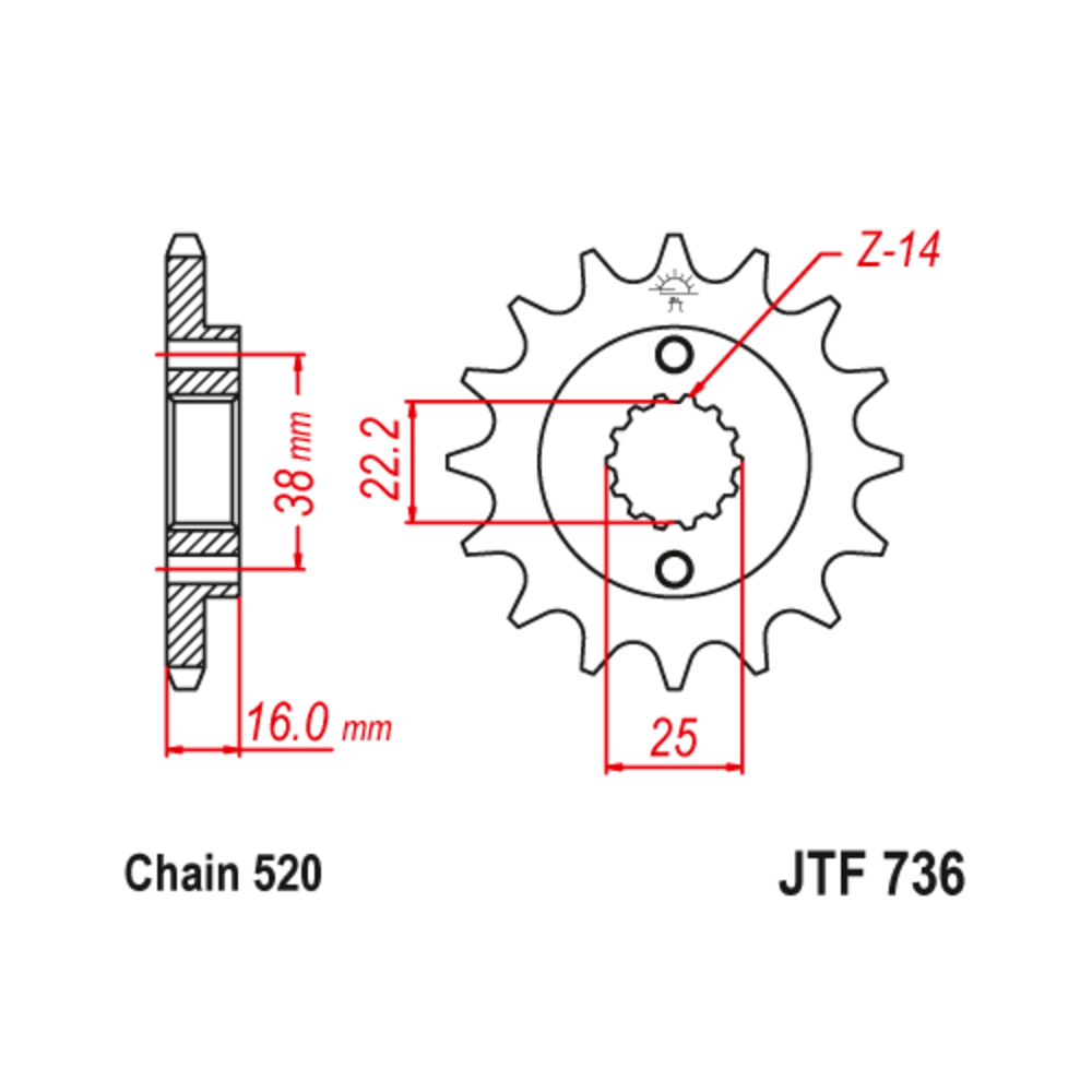 Pignon JT SPROCKETS acier anti-bruit 736 - 520