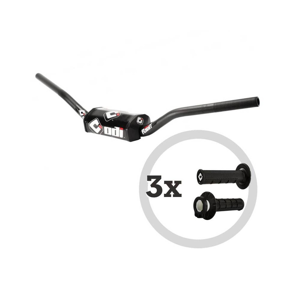Kit guidon ODI Podium Flight MX + 3 paires de revêtements MX V2 Lock-On semi-gaufrés