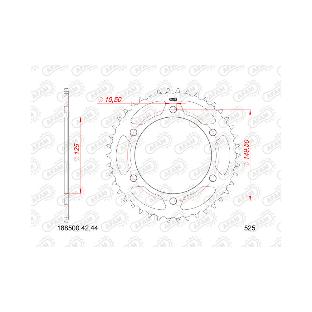Couronne AFAM 46 dents acier pas 525 type 188500