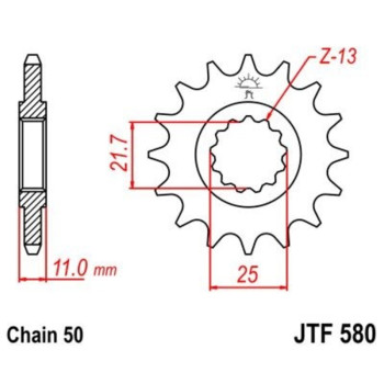 Pignon JT SPROCKETS acier anti-bruit 580 - 530