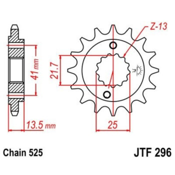 Pignon JT SPROCKETS acier anti-bruit 296 - 525