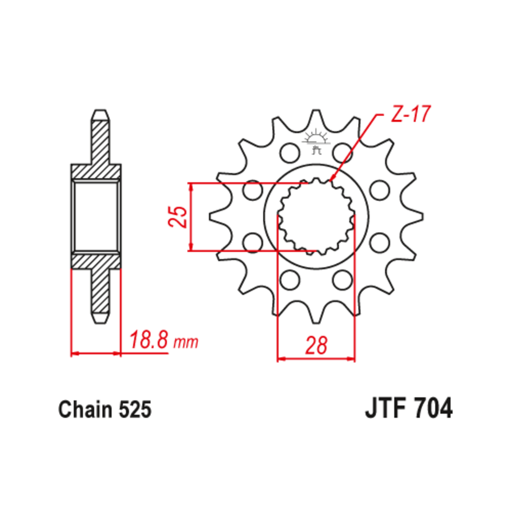 Pignon JT SPROCKETS acier anti-bruit 704 - 525