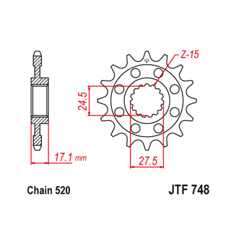Pignon JT SPROCKETS acier anti-bruit 748 - 520
