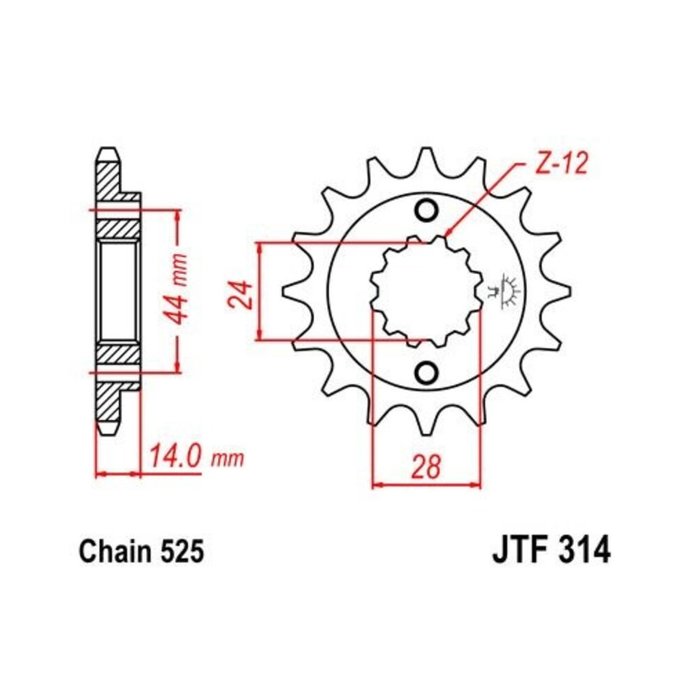 Pignon JT SPROCKETS acier anti-bruit 314 - 525