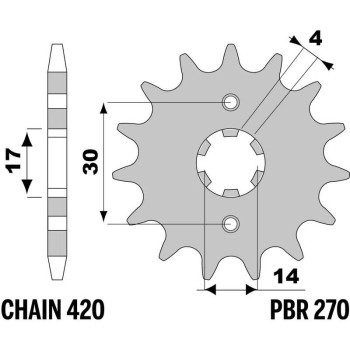 Pignon PBR acier standard 270- 420