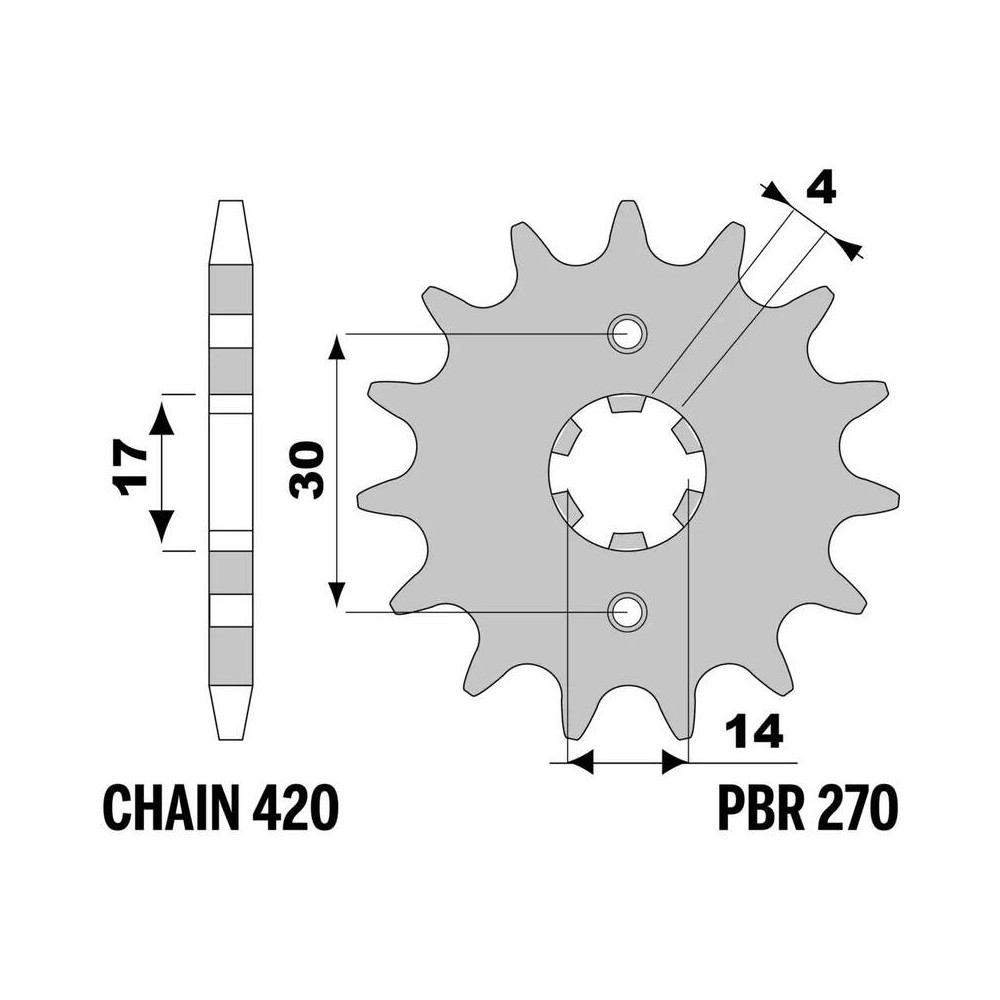 Pignon PBR acier standard 270 - 420