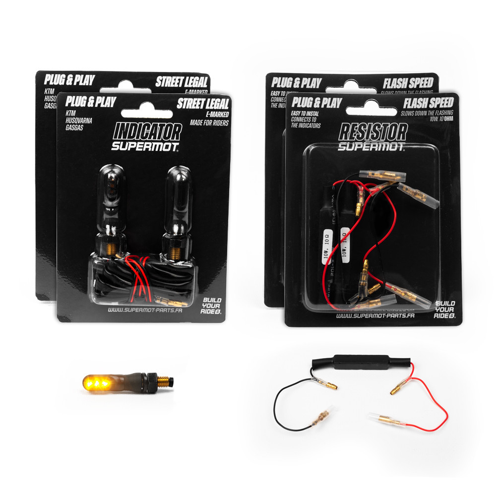 Pack Clignotants LED SUPERMOT universels + résistances  + fiches rapides KTM 🔌
