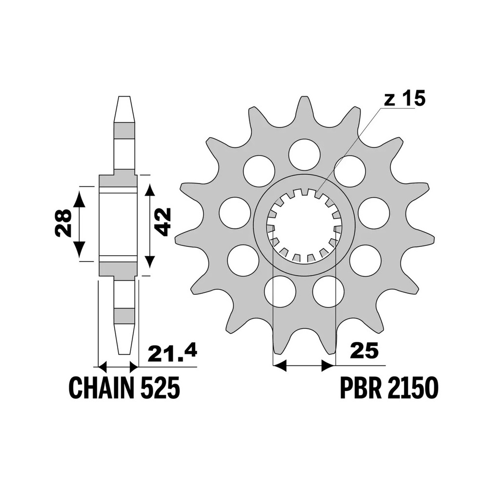 Pignon PBR acier standard 2150 - 525