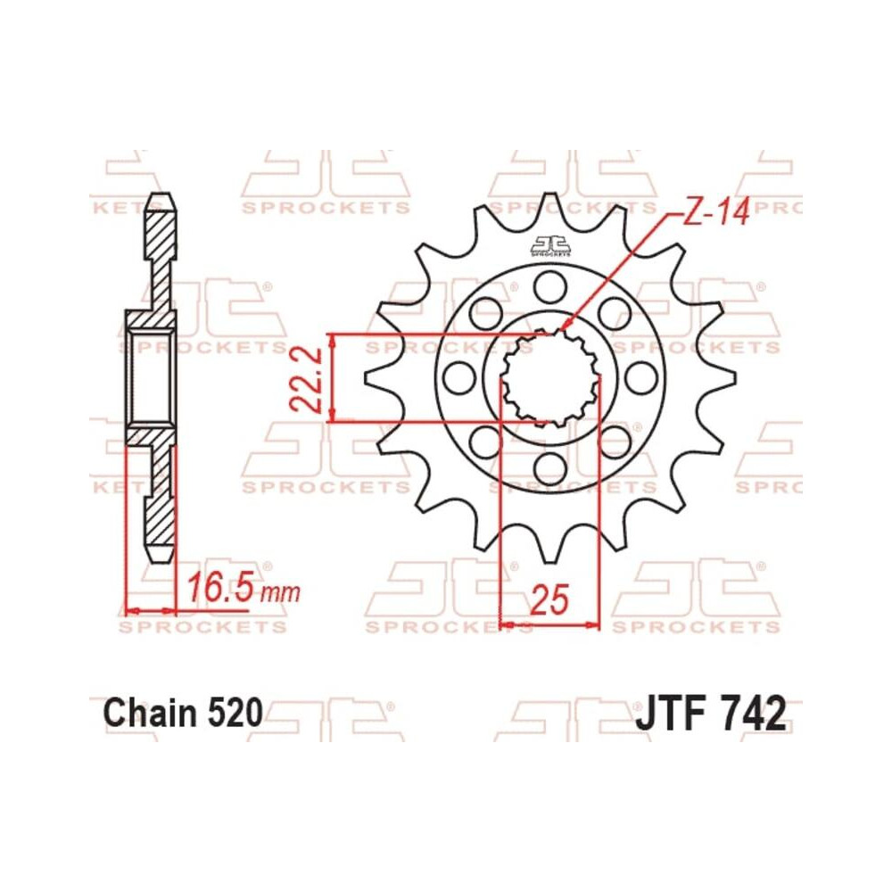 Pignon JT SPROCKETS acier anti-bruit 742 - 520
