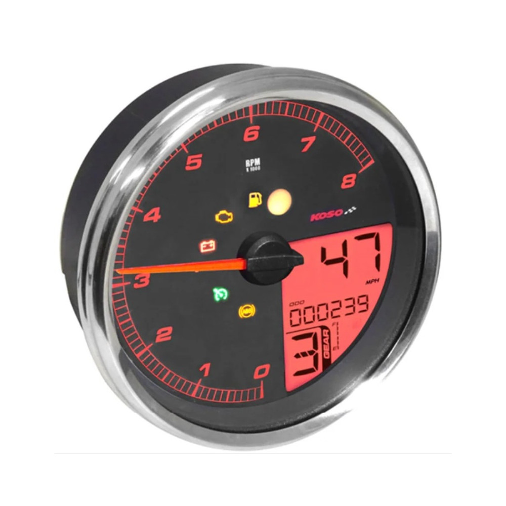 Compteur KOSO HD-05 pour Harley-Davidson - cerclage argent