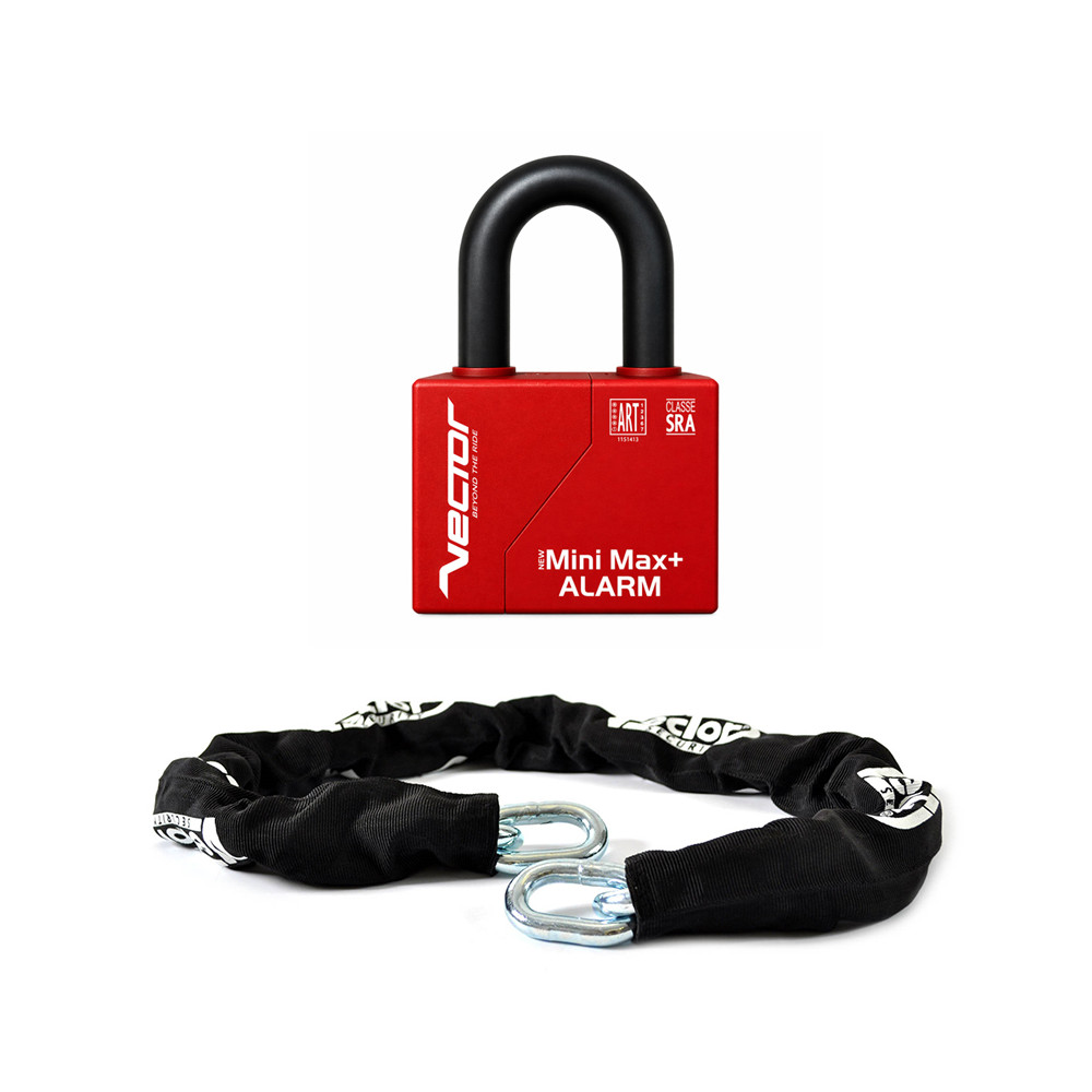Kit VECTOR – Chaîne 1000 × 14 mm et cadenas avec alarme New Minimax+ Alarm