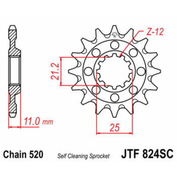 Pignon JT SPROCKETS acier anti-boue 824 - 520