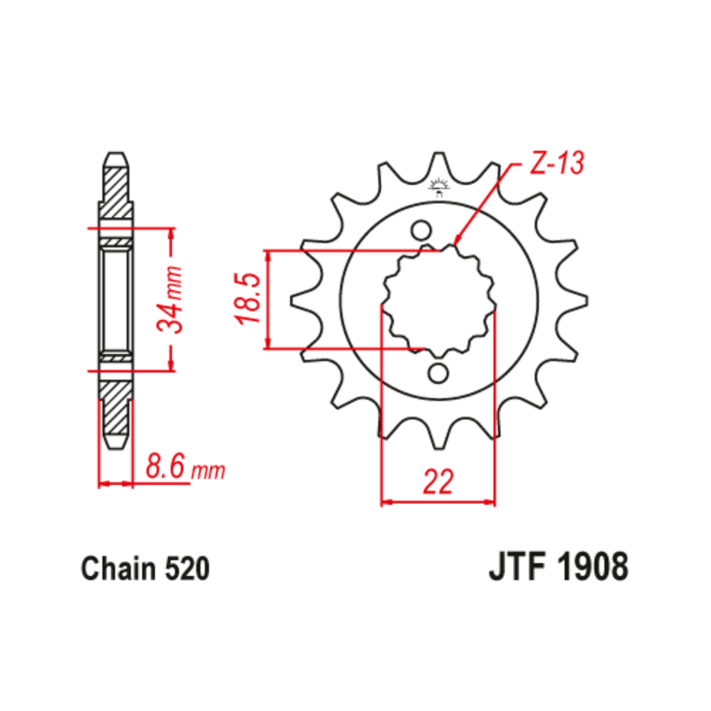 Pignon JT SPROCKETS acier anti-bruit 1908 - 520