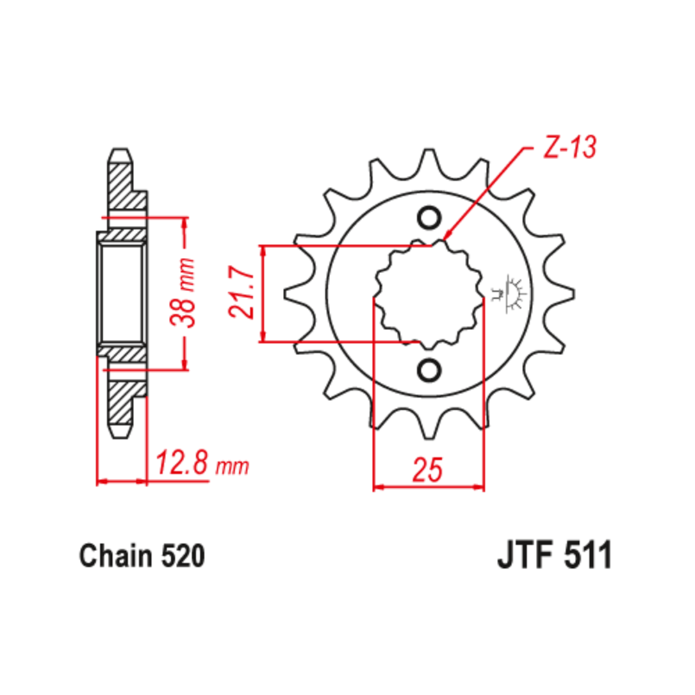 Pignon JT SPROCKETS acier anti-bruit 511 - 520